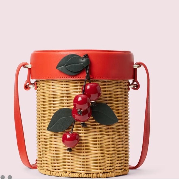 kate spade Handbags - NWT, Rare kate spade Red Leather & Wicker Cherry Bucket Crossbody
